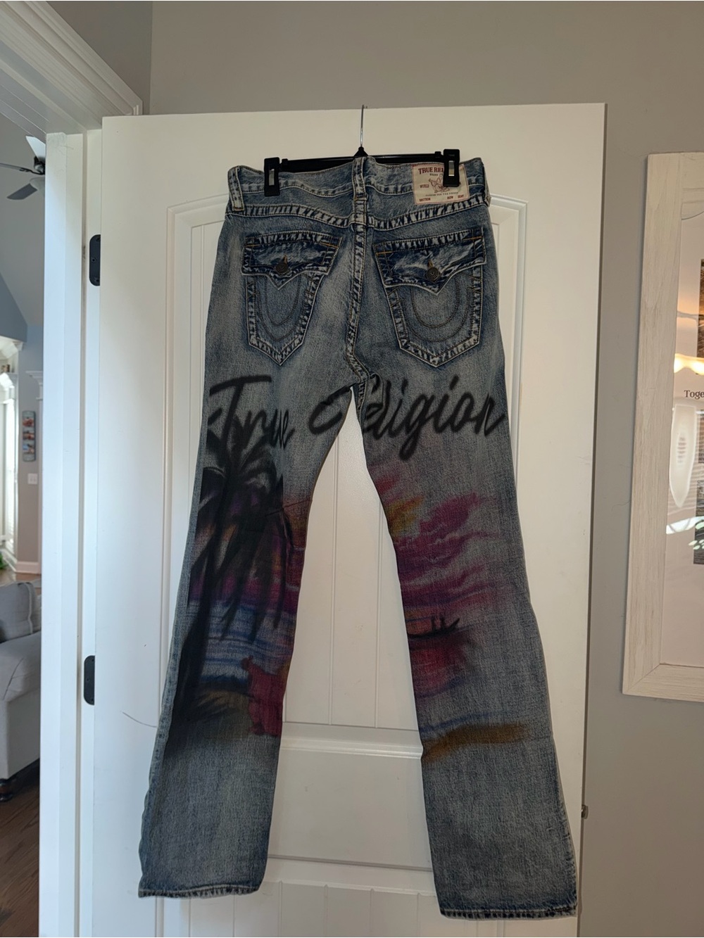 True Religion Straight-Leg Jeans with Multi-Color Graphic - Blue